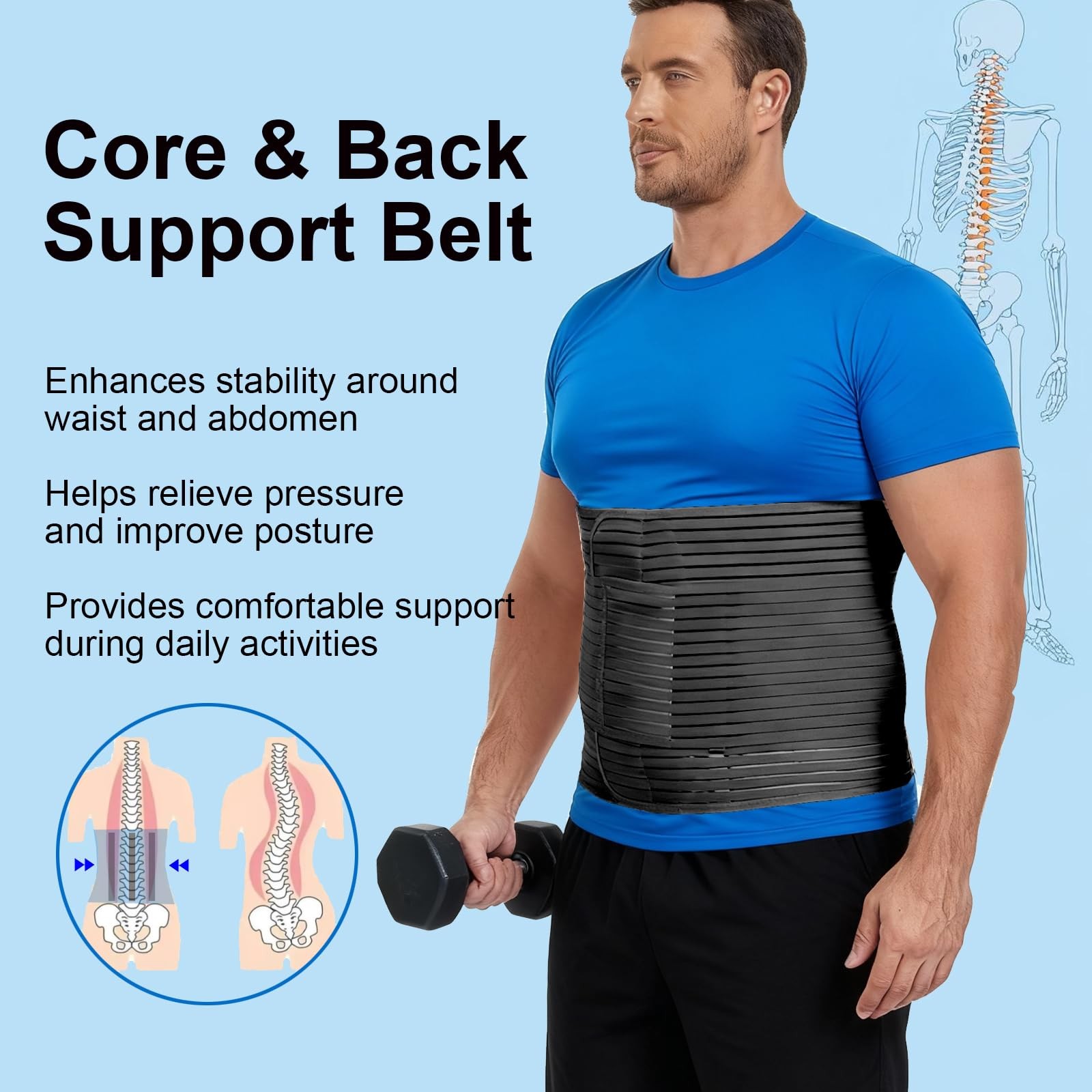 Abdominal Binder, 12-Inch Wide Elastic Belly Wrap for Plus Size Men and Women…