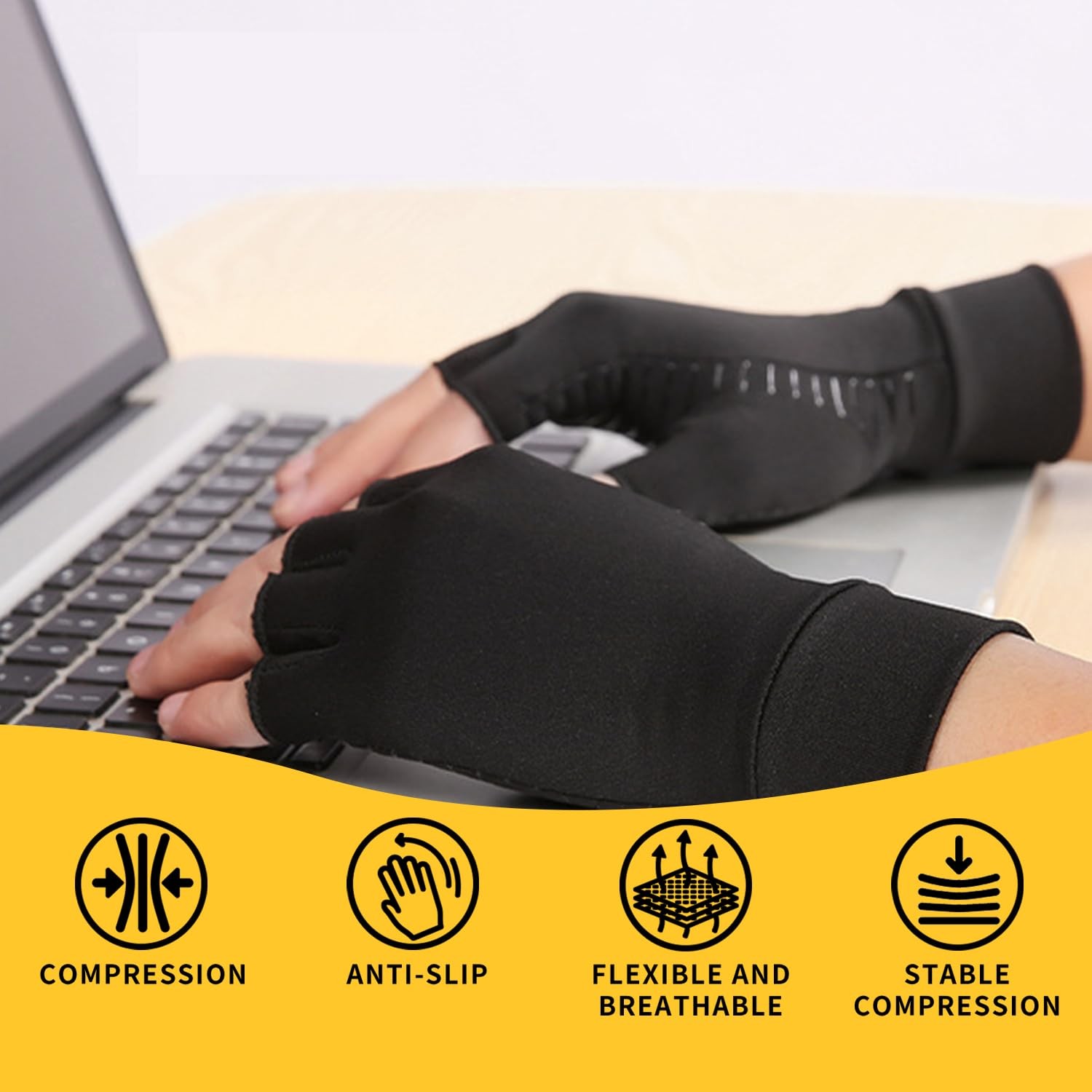 Copper Compression Gloves Fingerless Arthritis Pain Relief for Carpal Tunnel
