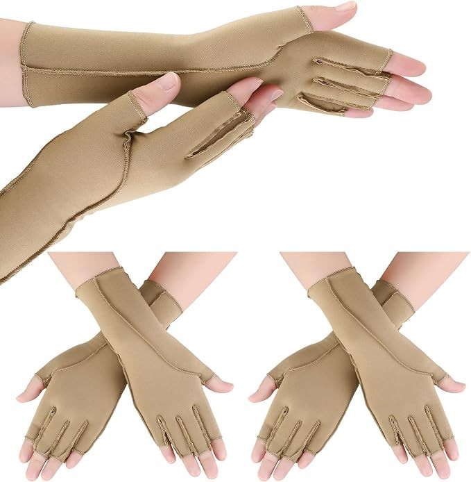Arthritis Compression Gloves Fingerless Carpal Tunnel Relief 3 Pairs Large Nude