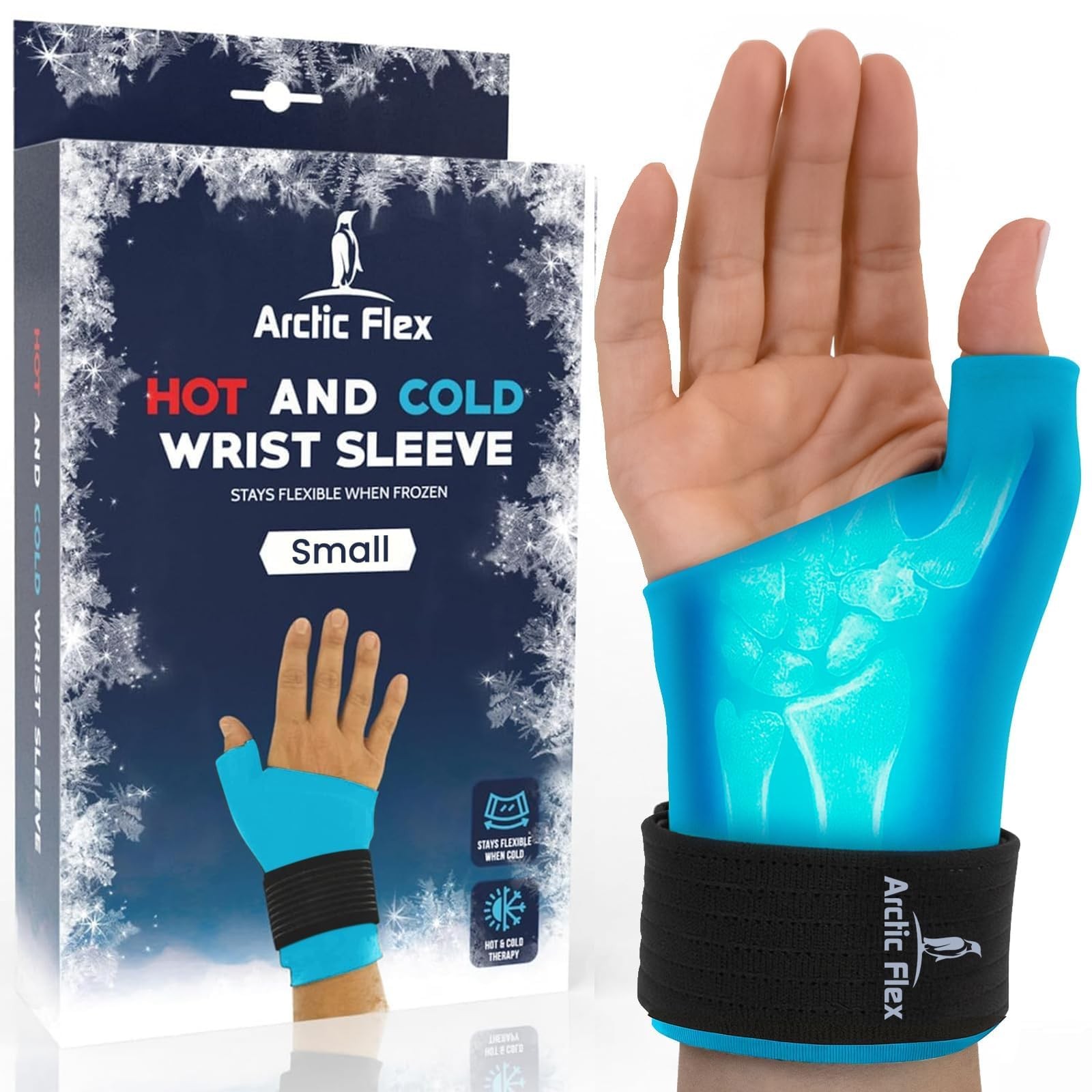 Arctic Flex Wrist & Thumb Ice Pack Wrap – Extra Strength Hot & Small, Blue