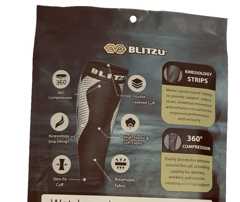 NEW Blitzu Premium Graduated Calf Compression Sleeves Size S-M Black/Gray Strips