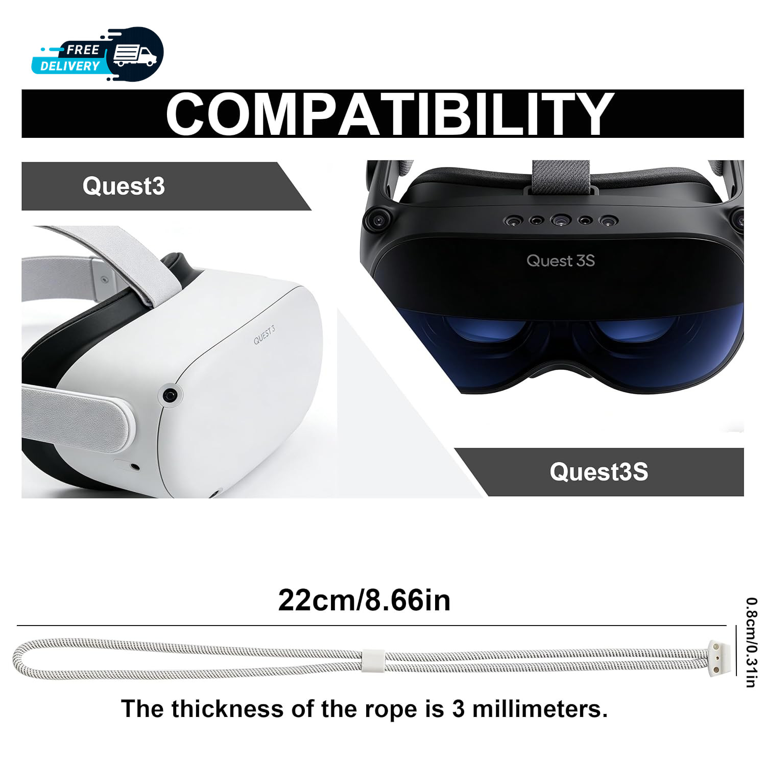 2 Pack Meta Quest 3/3S Adjustable Wrist Straps – Durable Secure Controller