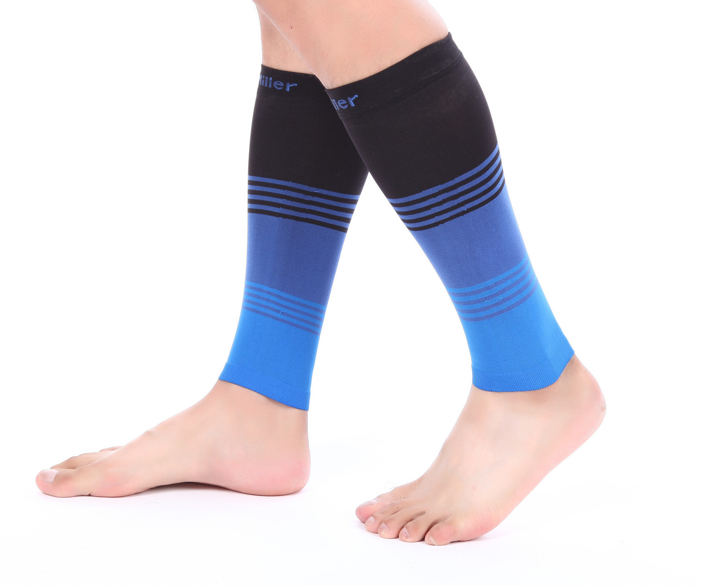 Doc Miller Calf Compression Sleeve 1 Pair 20-30mmHg Varicose Veins BLK/BLUE/BLUE