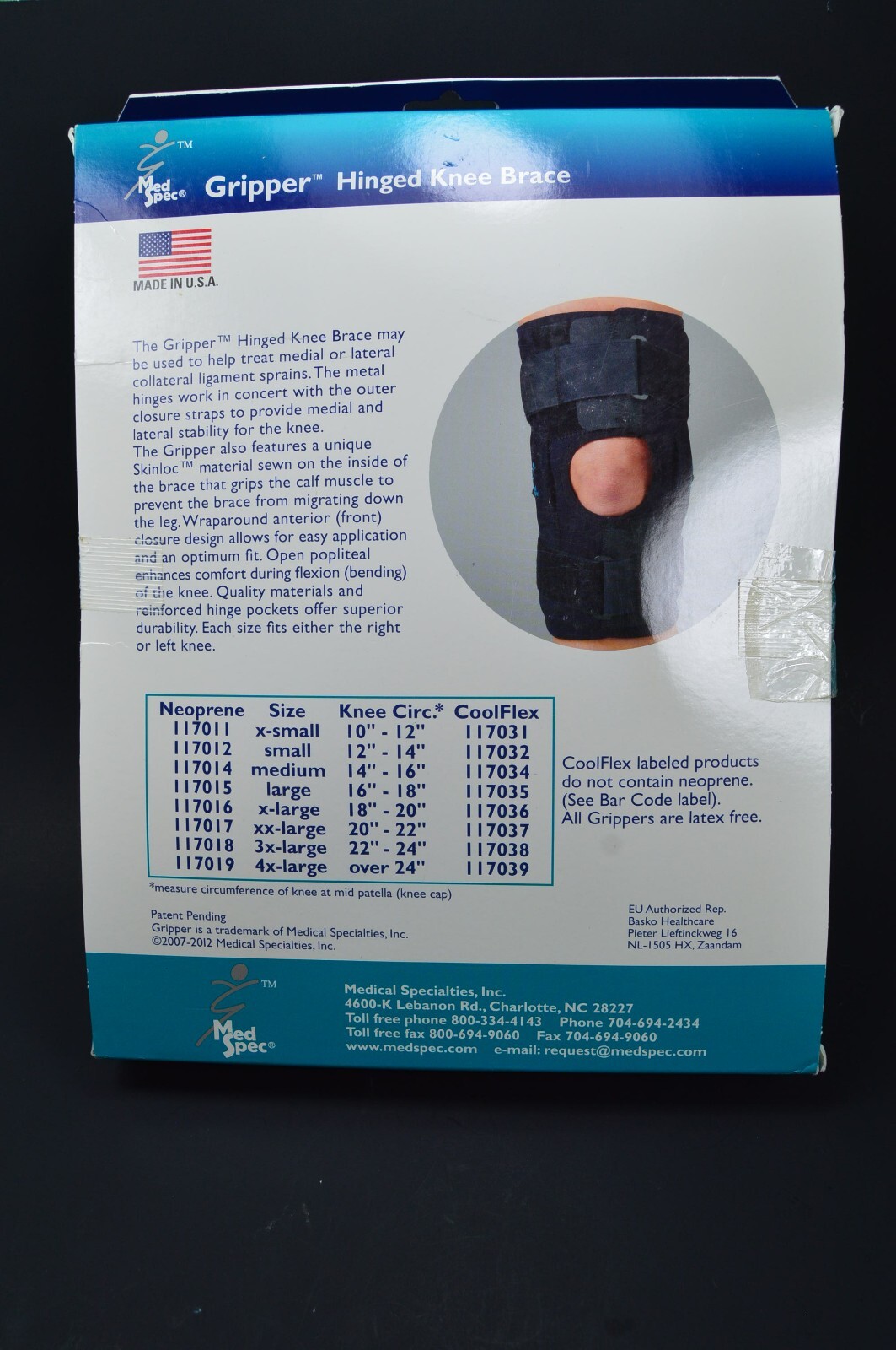 Med Spec Gripper Hinged Knee Brace W/ Coolflex 12″,117039, 5XLarge,New