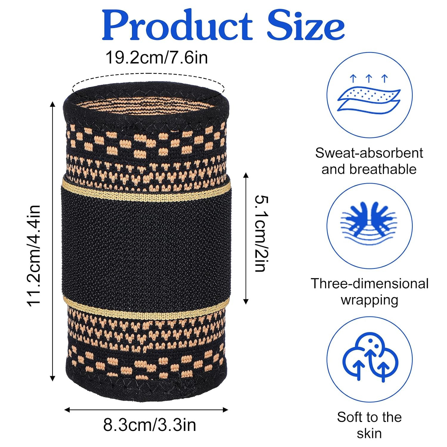 1 Pair Copper Wrist Compression Brace, Elastic Support Sleeve for Sports, Gym, W