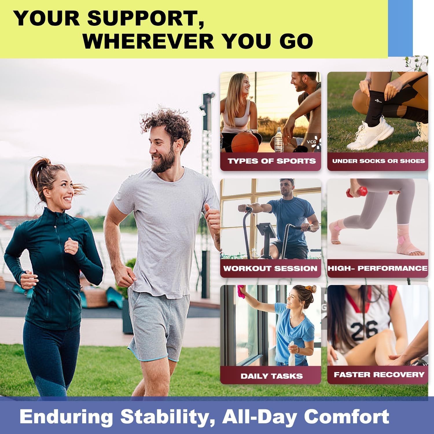 Ankle Brace Adjustable Compression Sleeve Wrap Sprained Plantar Size Large