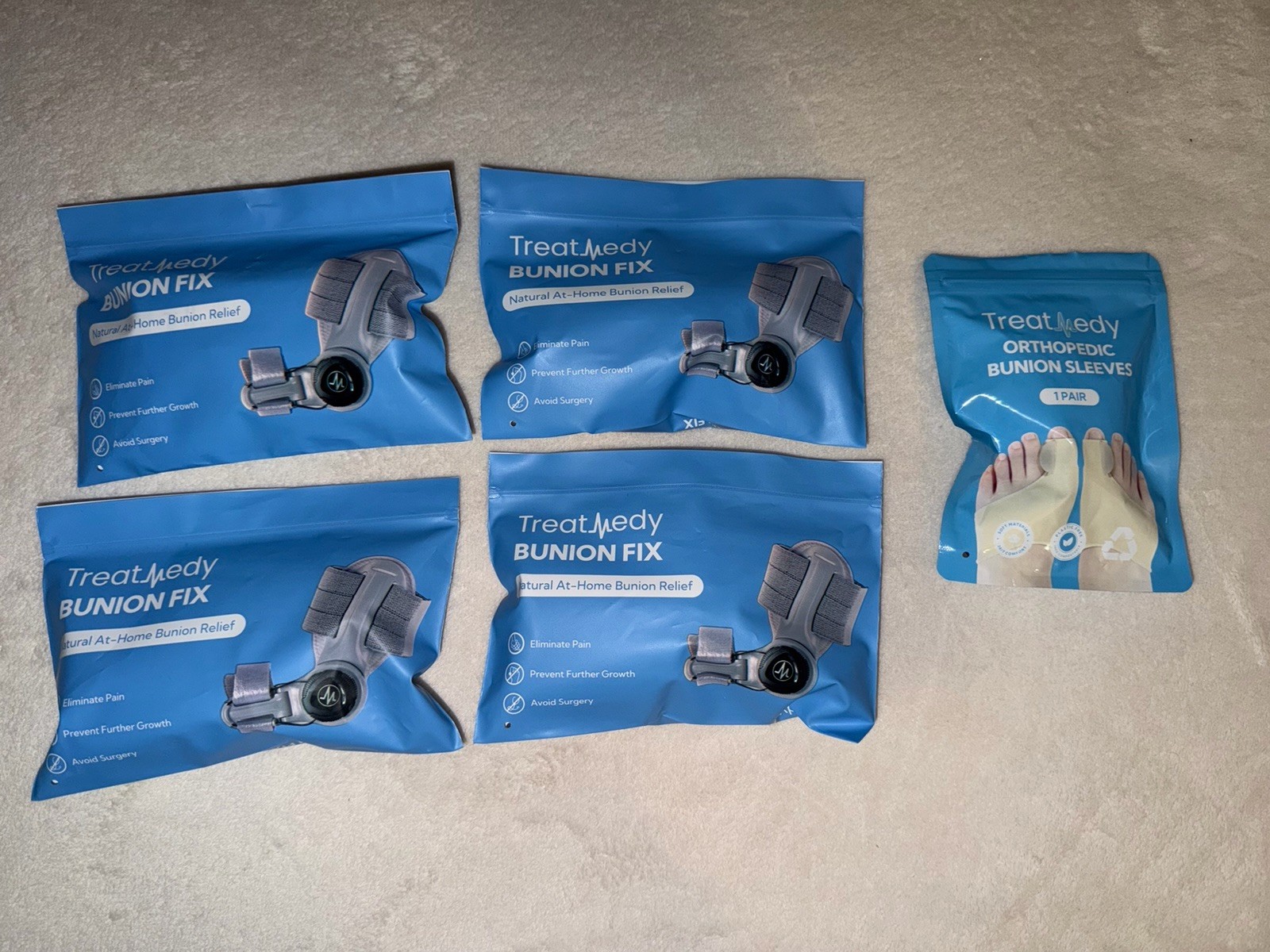 4 Treatmedy Bunion Fix + Orthopedic Bunion Sleeves. Natural Home Bunion Relief