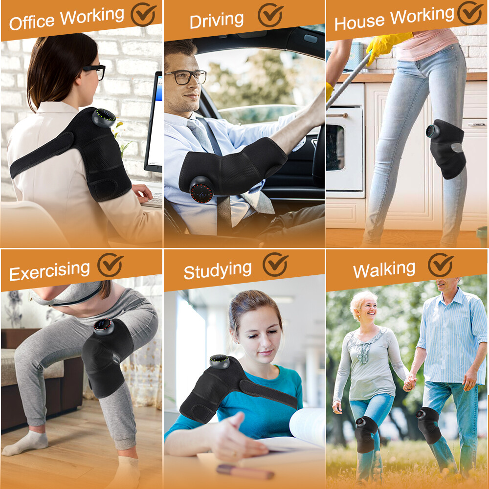 USB Electric Shoulder Brace Heated Knee Massager Vibration Massage Black Support