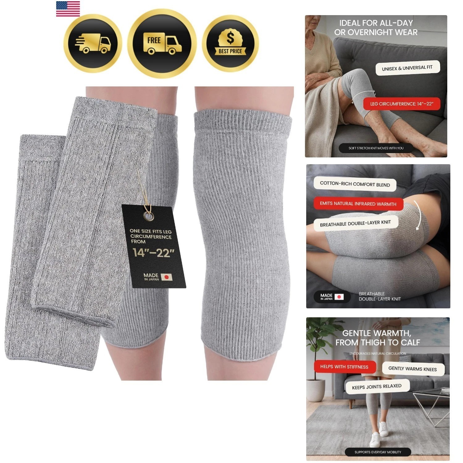 Cotton Knee Warmers for Women & Men, Knee Sleeves for Arthritis & Sleeping | …