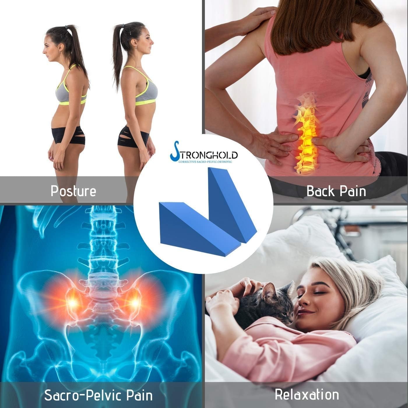 Pelvic Sacral Blocks Set High-Density Foam Wedges Blue for Posture Spinal Ali…