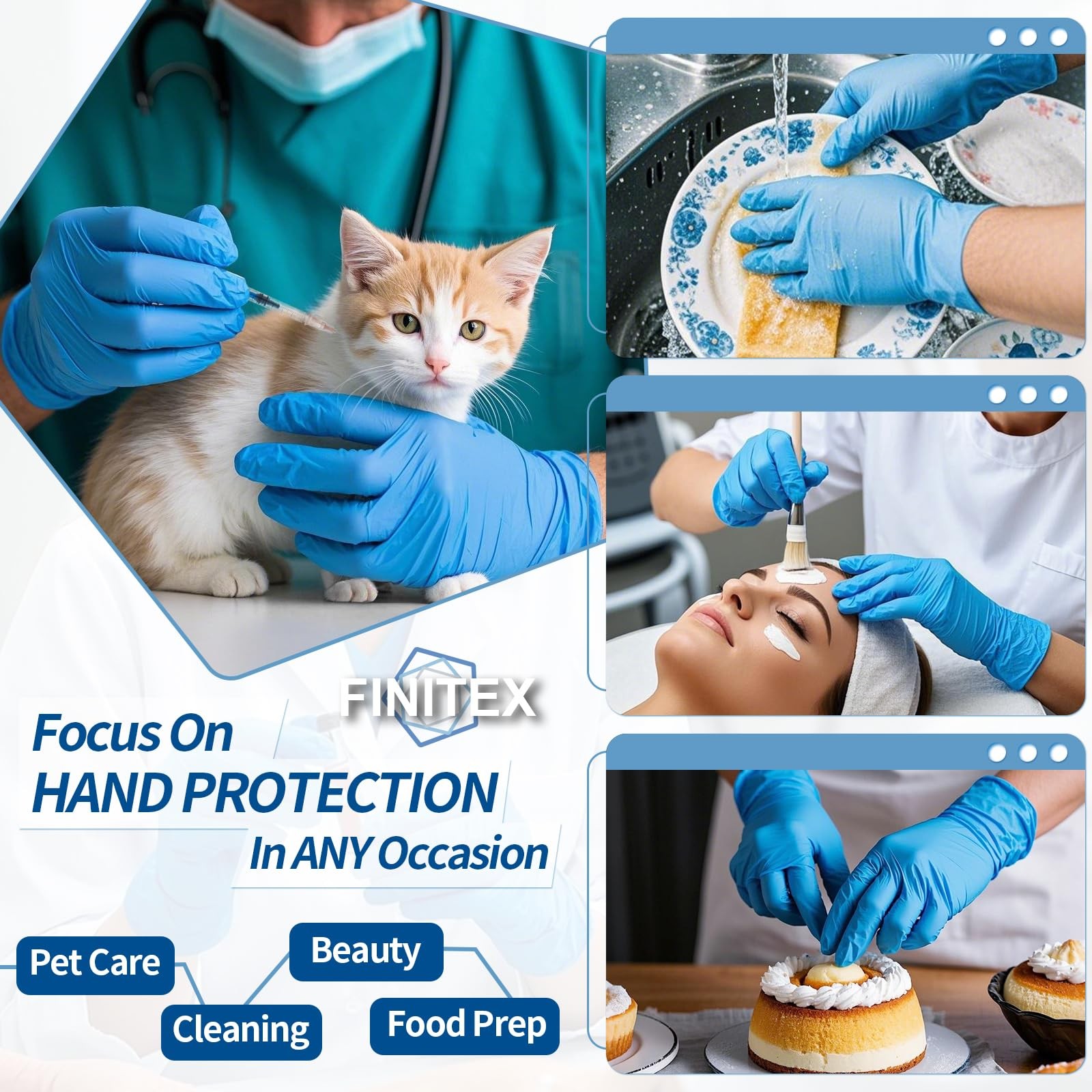 FINITEX Blue Disposable Nitrile Exam Gloves – 200 Medium (Pack of 200),