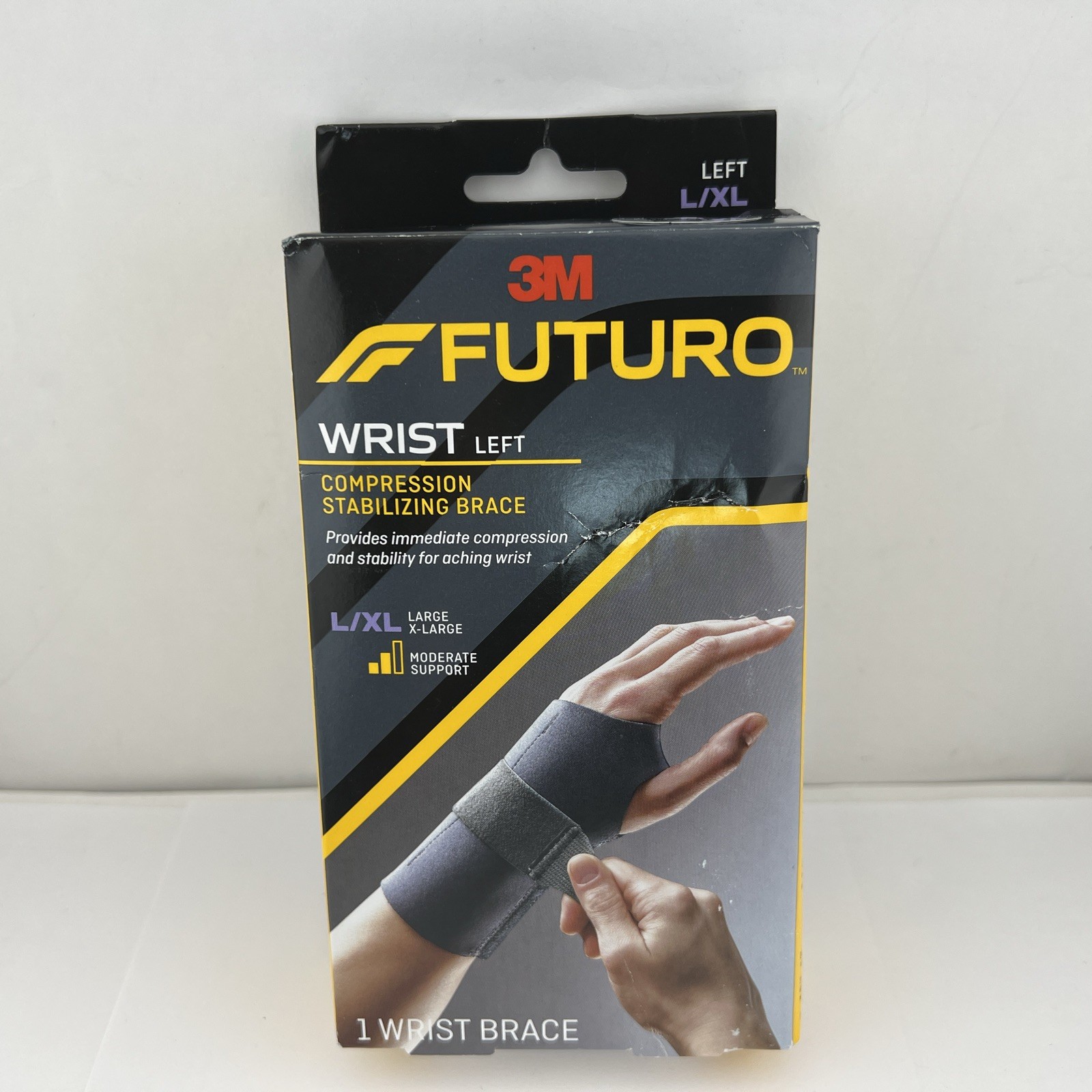 FUTURO Compression Stabilizing Wrist Brace, Left Hand, Black – L/XL
