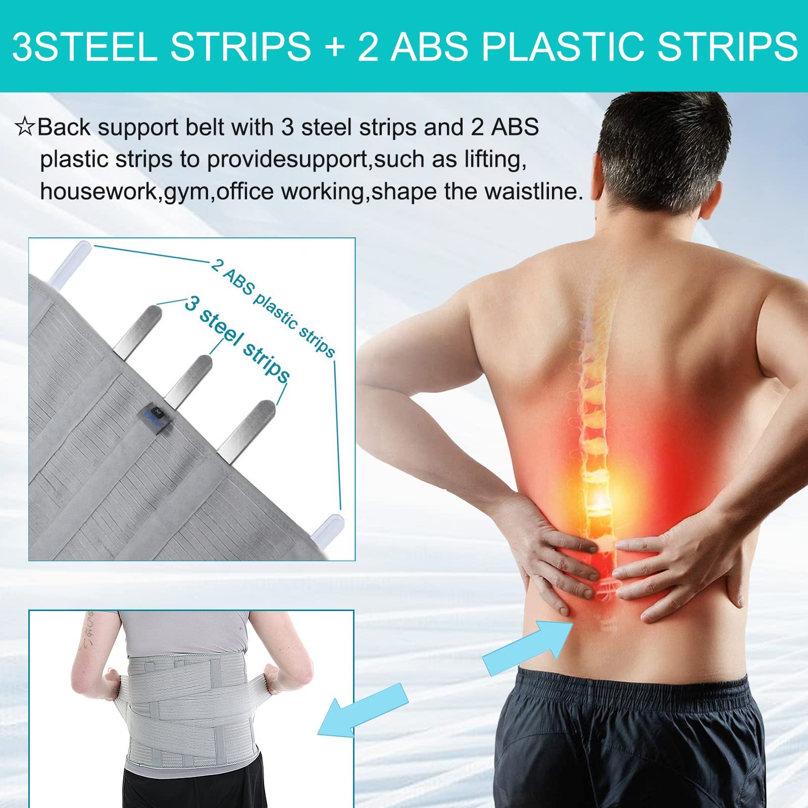 TANDCF Back Support,Entire Back Brace ,Lumbar Support Belt for Women & Men, Adju
