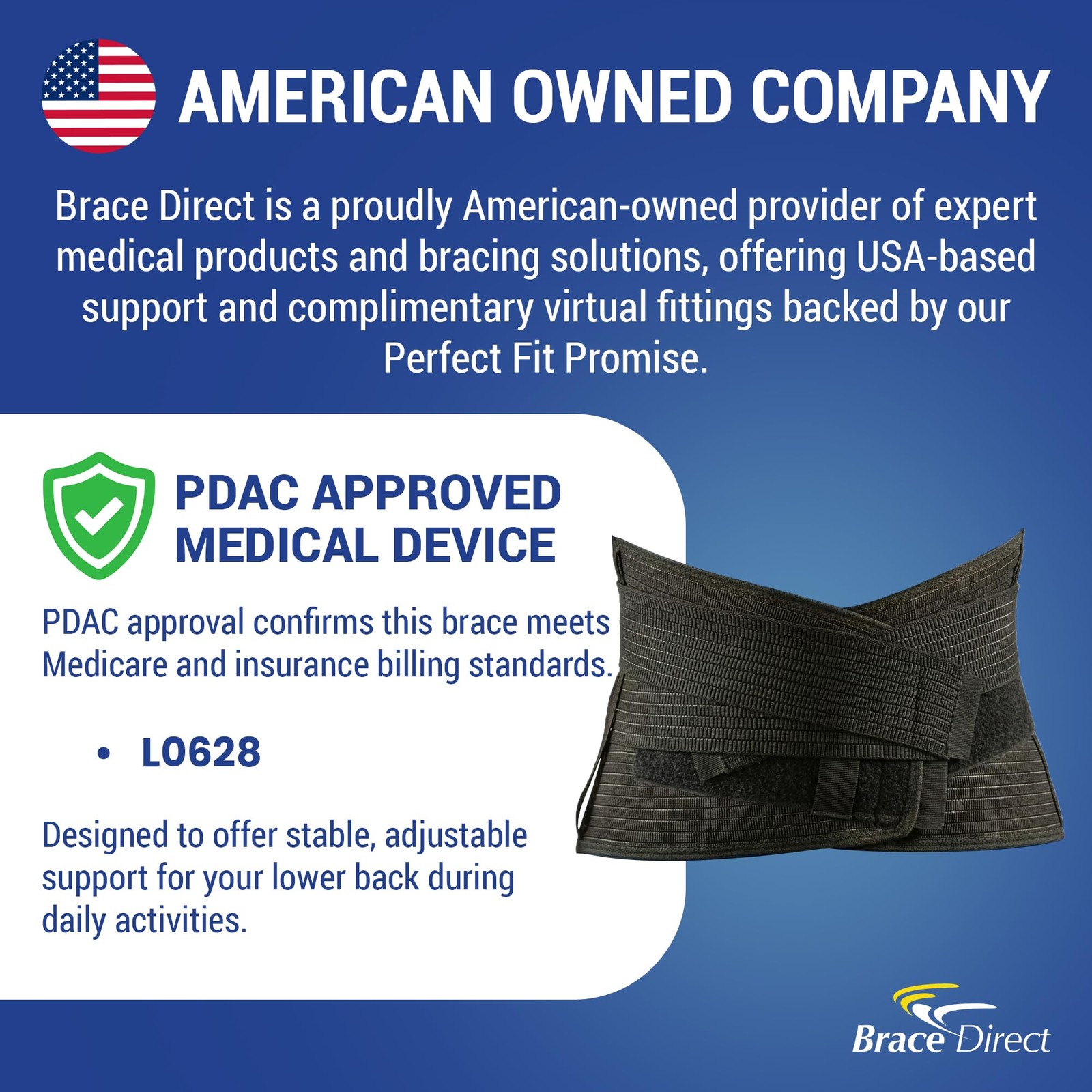 Brace Direct Core Lumbar Support Brace Belt L0628 Large 40-45 Waist