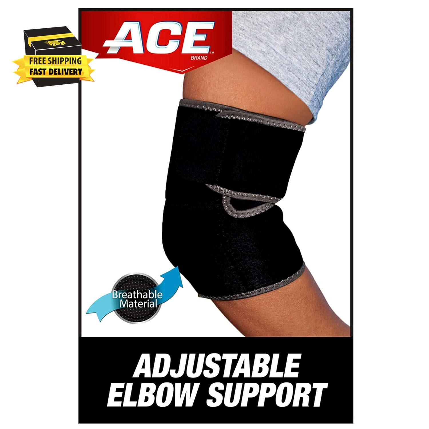 ACE Brand Adjustable Compression Elbow Support, Moderate Support for Weak, Sore