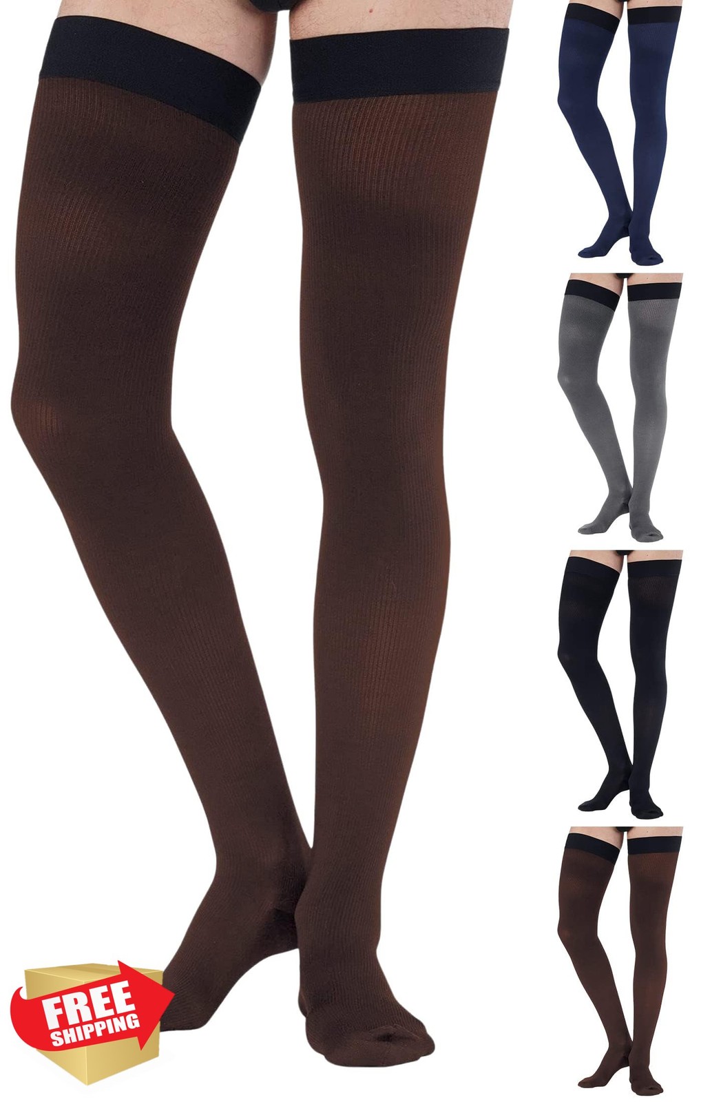 Men’s Thigh High Compression Socks 20-30 mmHg Brown 3X-Large