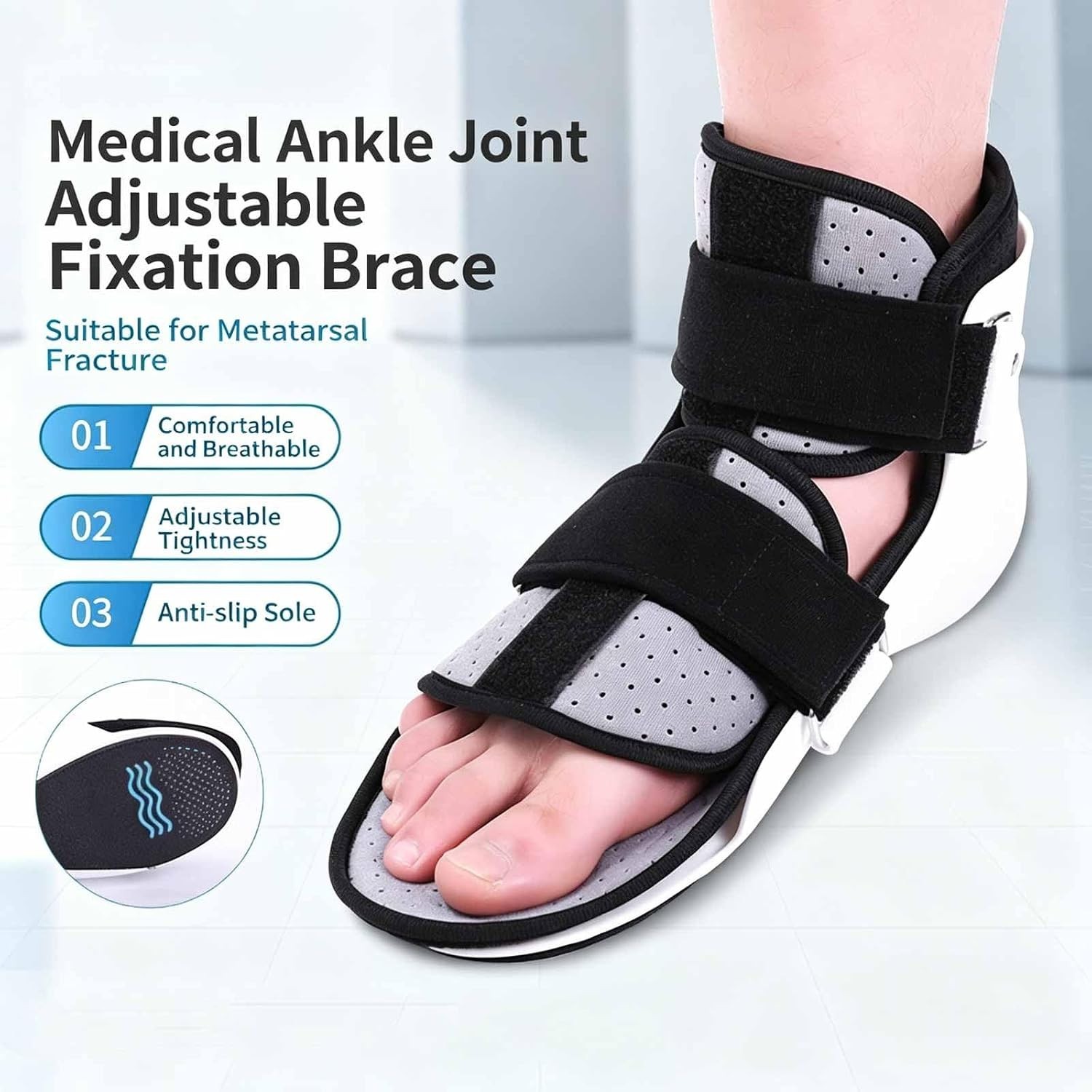 Adjustable Rigid Ankle Support, Lightweight Stabilizer Breathable Liner Left