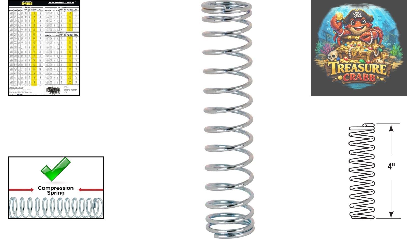 Heavy-Duty Nickel-Plated Compression Springs 0.08 In. Wire, 7/8 x 4 In. | 2 Pack