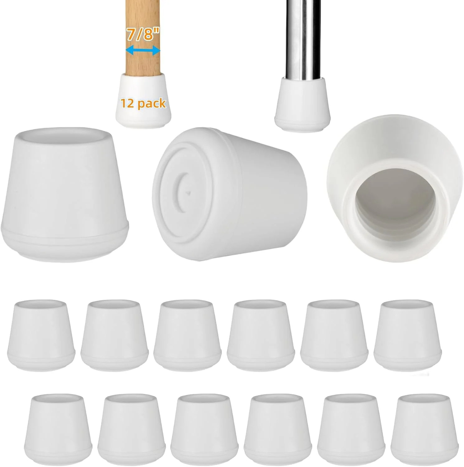 7/8″ Chair Leg Tips Caps, Non-Slip Rubber Leg Tips, Stool Leg Protectors Cap, Fo