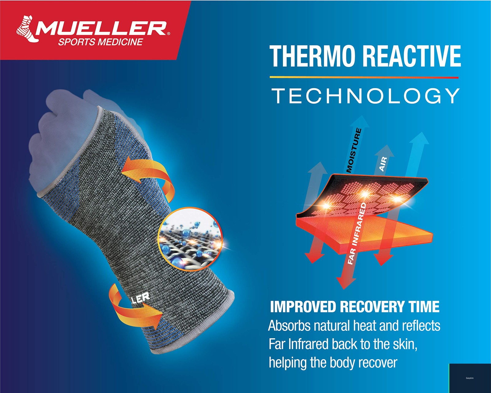 Wrist Support Brace Black Blue M/L Lightweight Thermo Reactive Polyester Blend