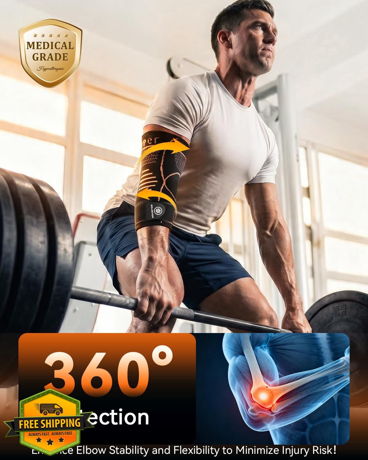 SOLOEVER Copper Elbow Sleeve Gold Medium