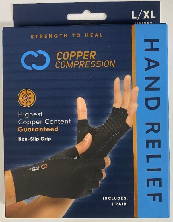 Copper Compression – Copper Infused Arthritis Half Finger Gloves – Large/XL