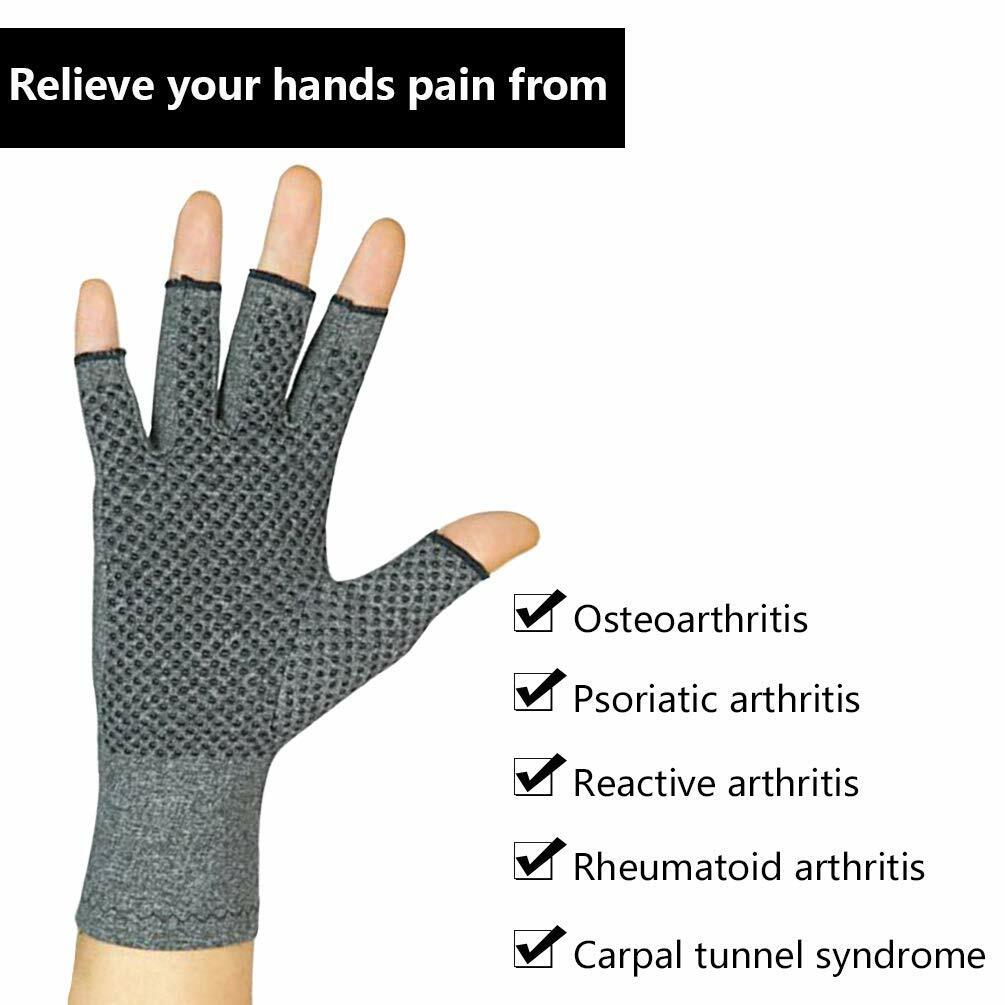 Copper Compression Gloves Anti Arthritis Fingerless Hand Support Pain Relief US