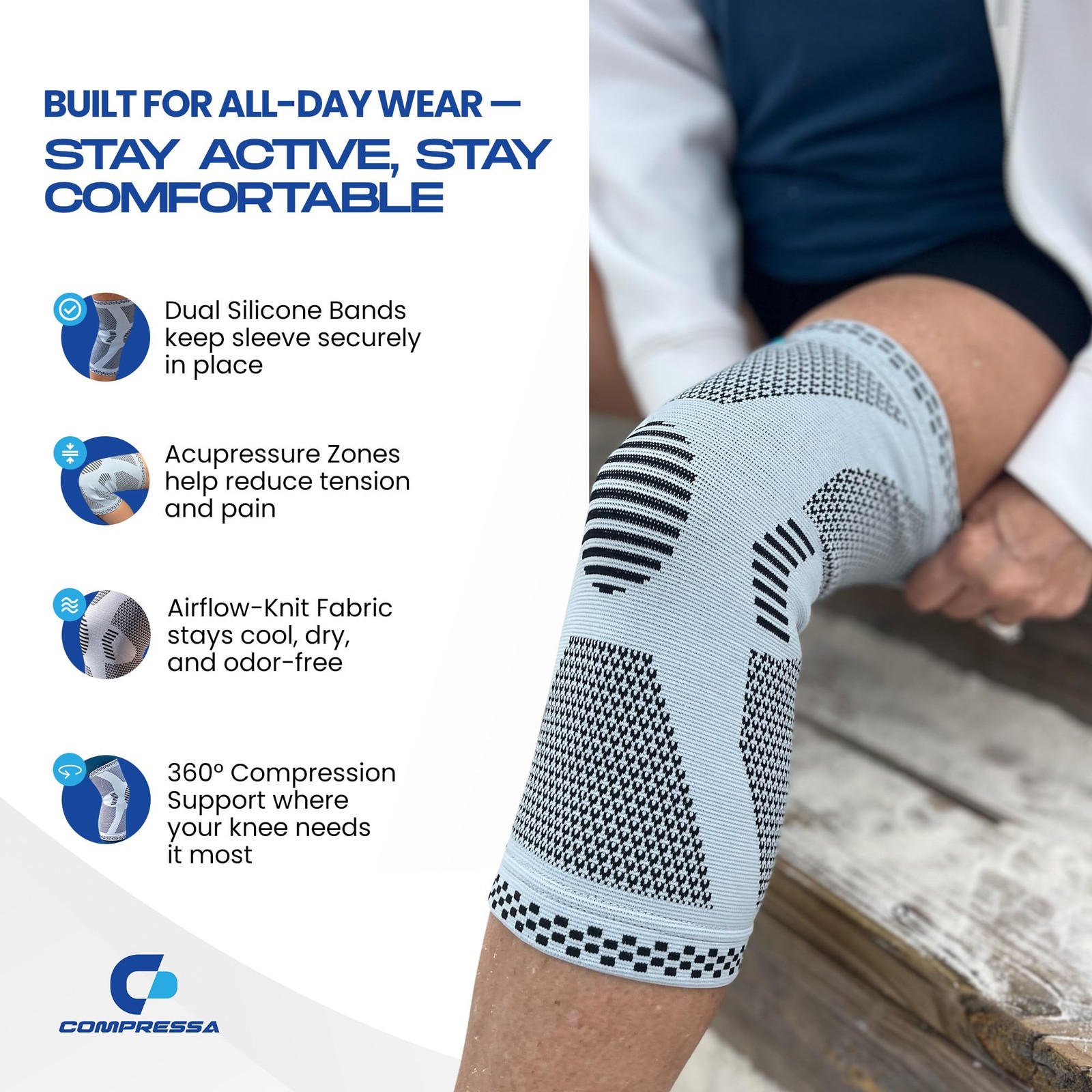 Compressa Knee Sleeve for Women & Men (XX-Large) – Non-Slip Compression Suppo…