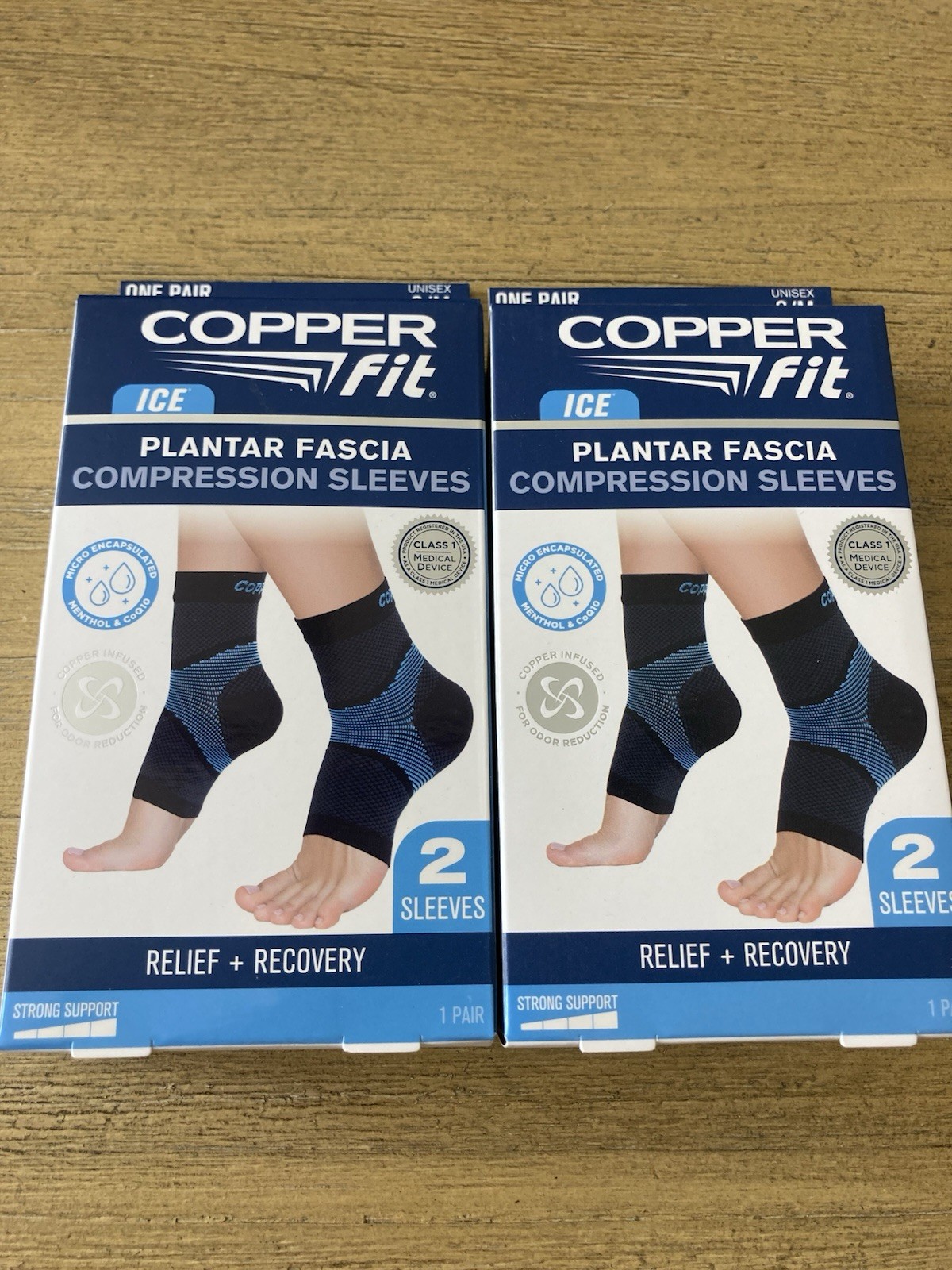 2 Copper Fit Menthol Infused Plantar Fascia Compression Sleeves S / M 8″ – 10″