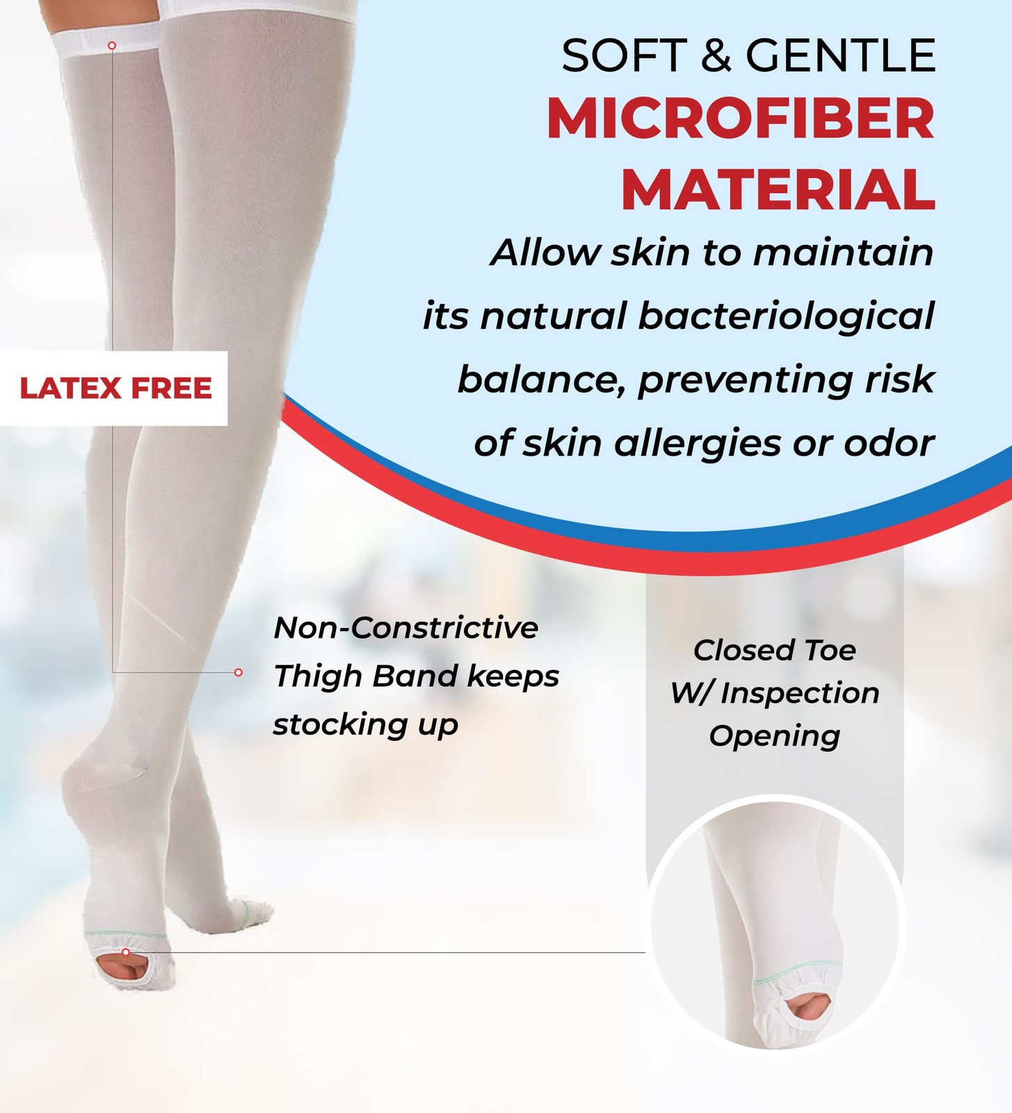 ITA-MED Anti-Embolism Thigh High Stockings for Men & Large (1 Pair), White