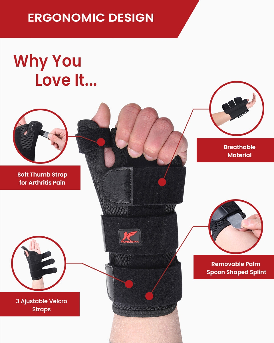 Hurmoya Wrist Brace for Carpal Tunnel Night Sleep Support with Adjustable Splint