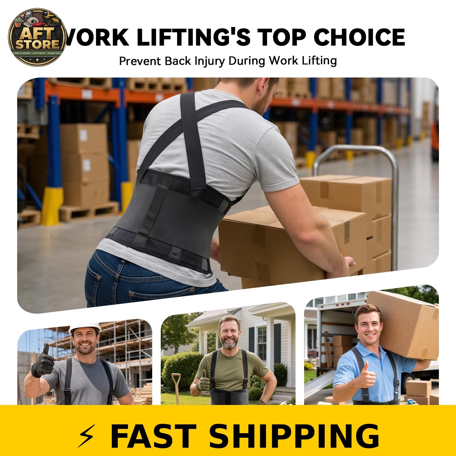 SOLOEVER Adjustable Work Back Brace for Men & Women – Black, Large