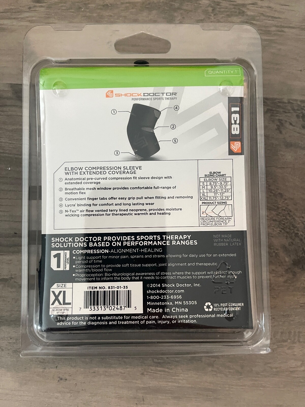 Shock Doctor Elbow Compression Sleeve with Extended Coverage – XL Black 831 E21