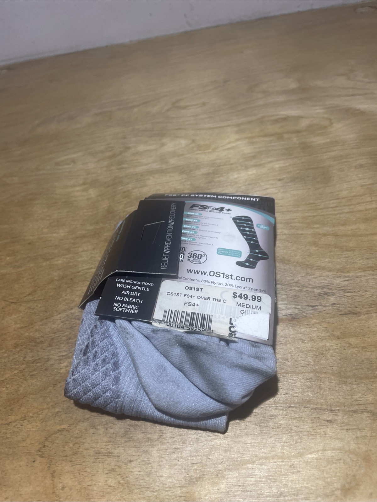 OS1st FS4 Compression Socks – Grey, Size Medium