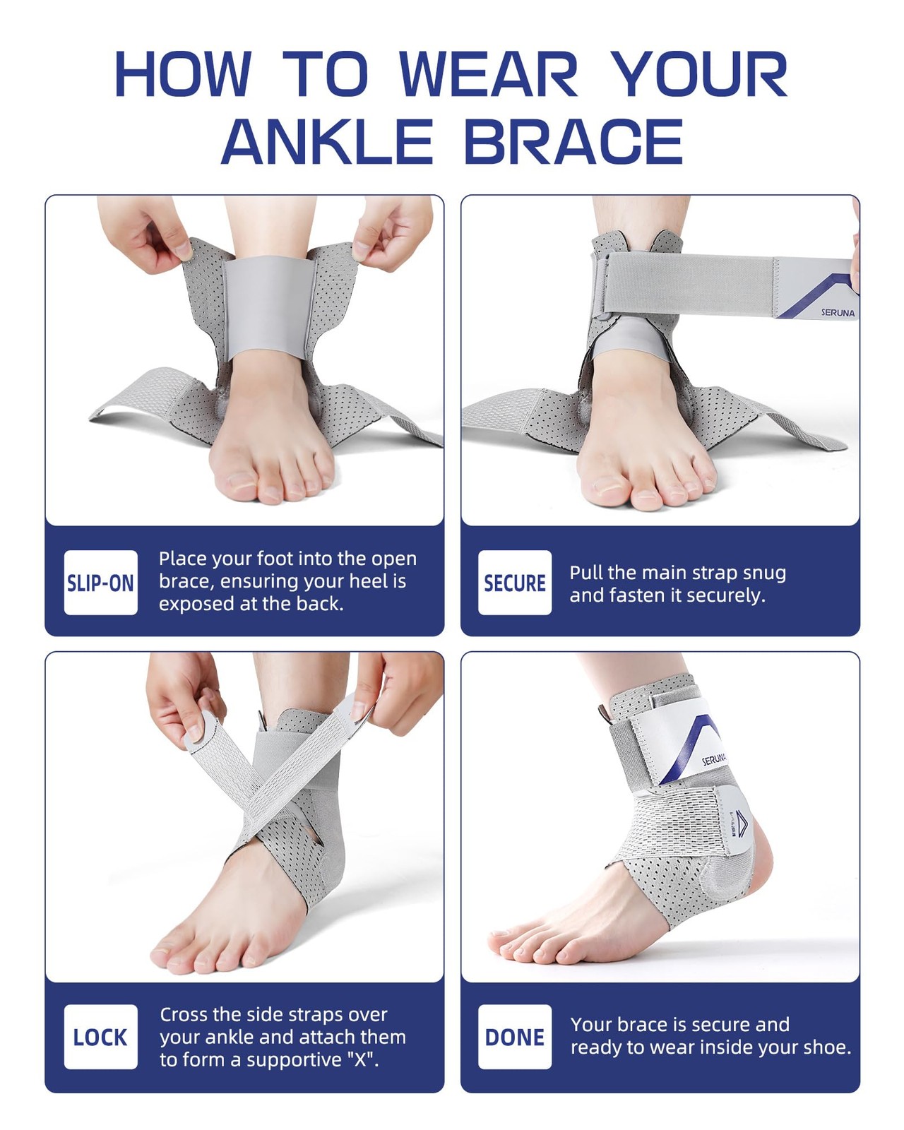 1 PC Ankle Brace Support With 2 Stabilizing Pads Adjustable Sprained Strap