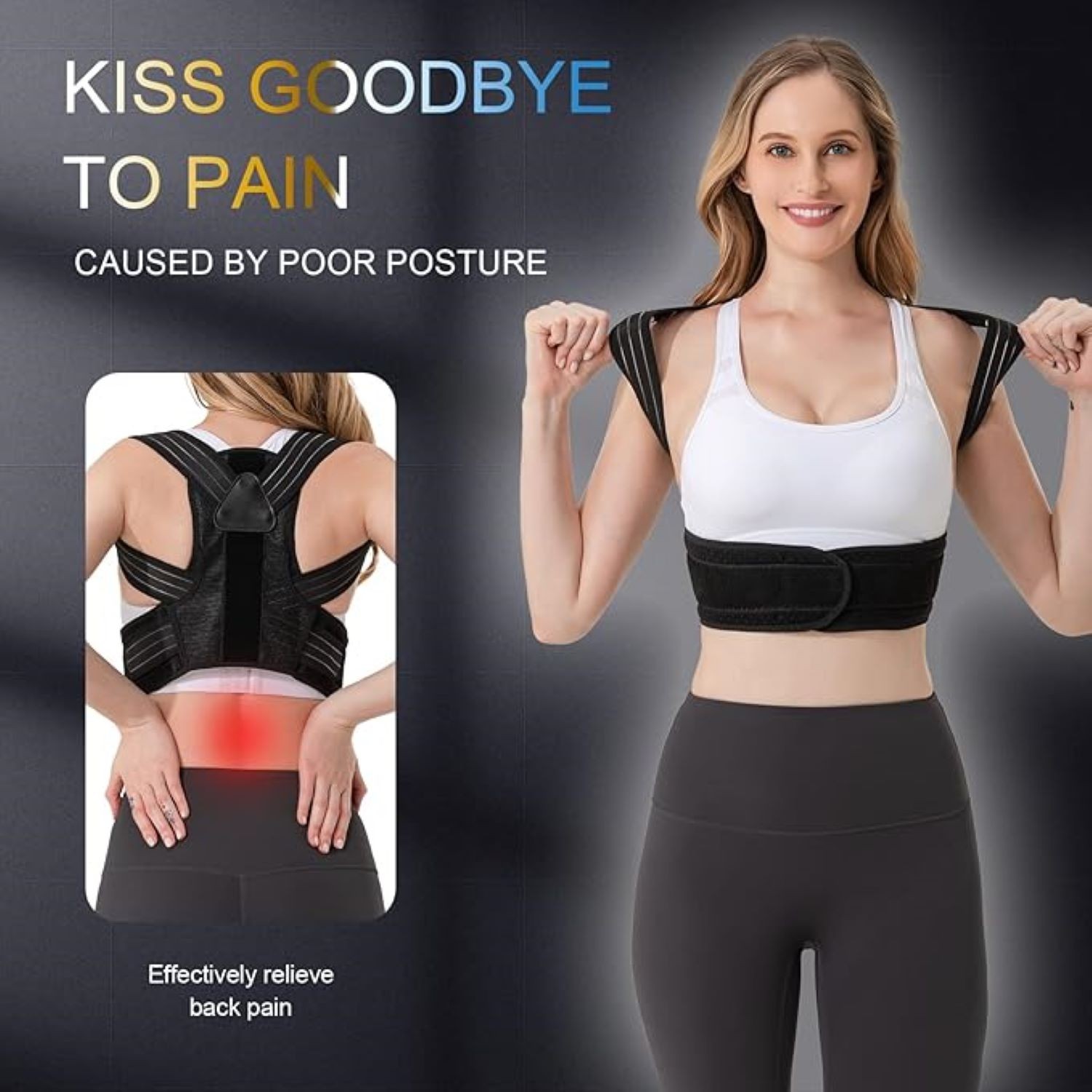 Portzon Back Brace Posture Corrector Men Women Adjustable Shoulder Support, XL