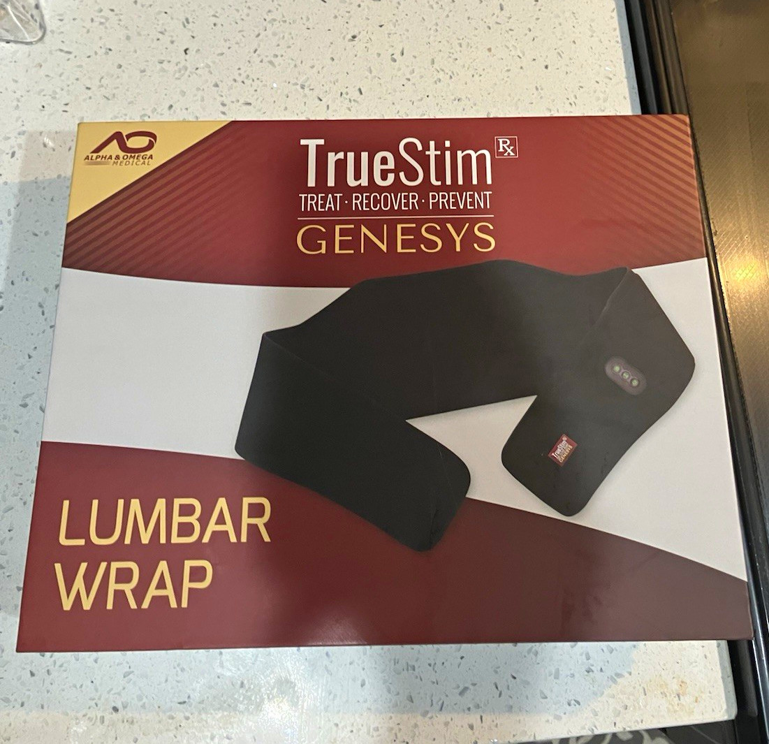 TrueStim Genesys Lumbar Support Belt Wrap L Black Adjustable Heat & Pain Relief