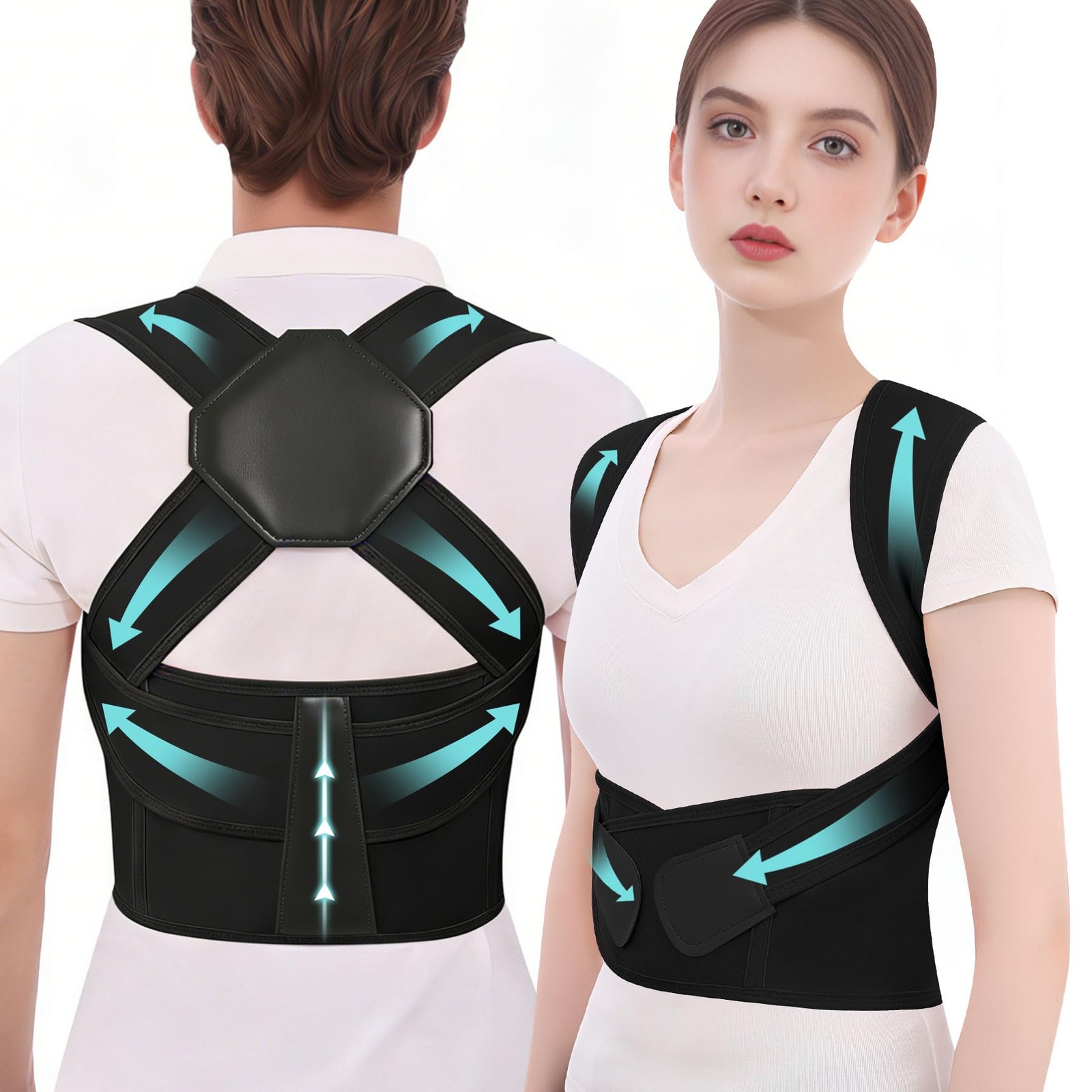 Zrughno Posture Corrector for Women Men Back Brace Support Large, Black
