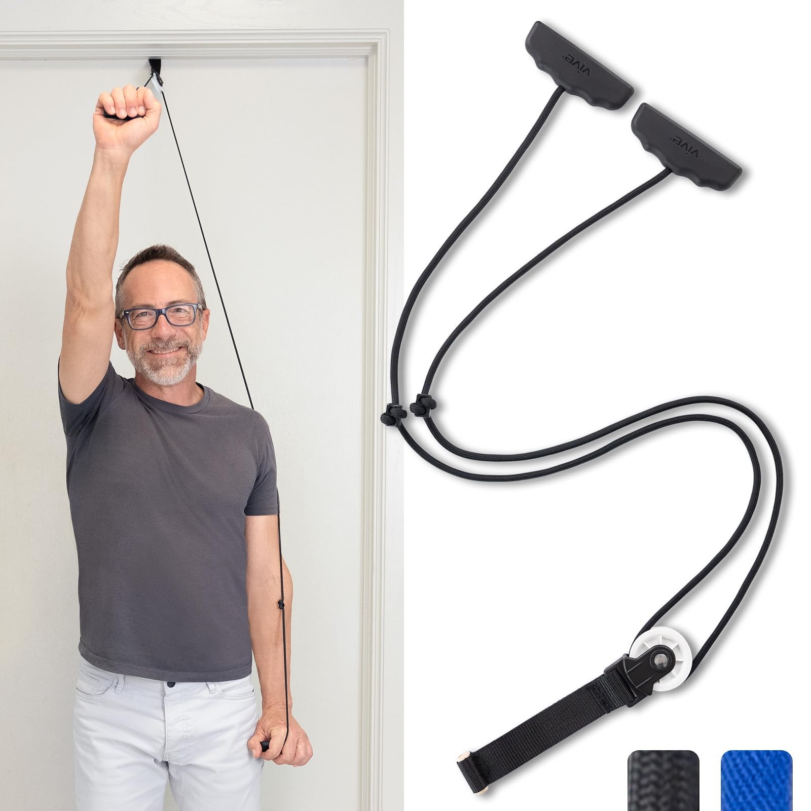 Vive Shoulder Pulley for Physical Therapy – Over Fabric Door Anchor, Black