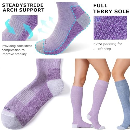 Bamboo Viscose Graduated Compression Socks for Women&Men – Medium Purple&grey
