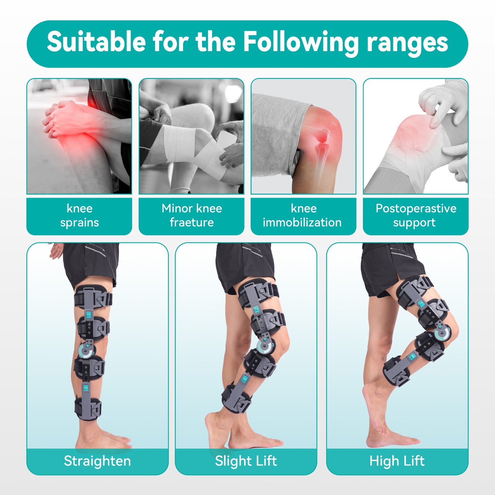 Knee Brace,Adjustable Post-Op ROM Knee Brace for Support & Recovery Guard