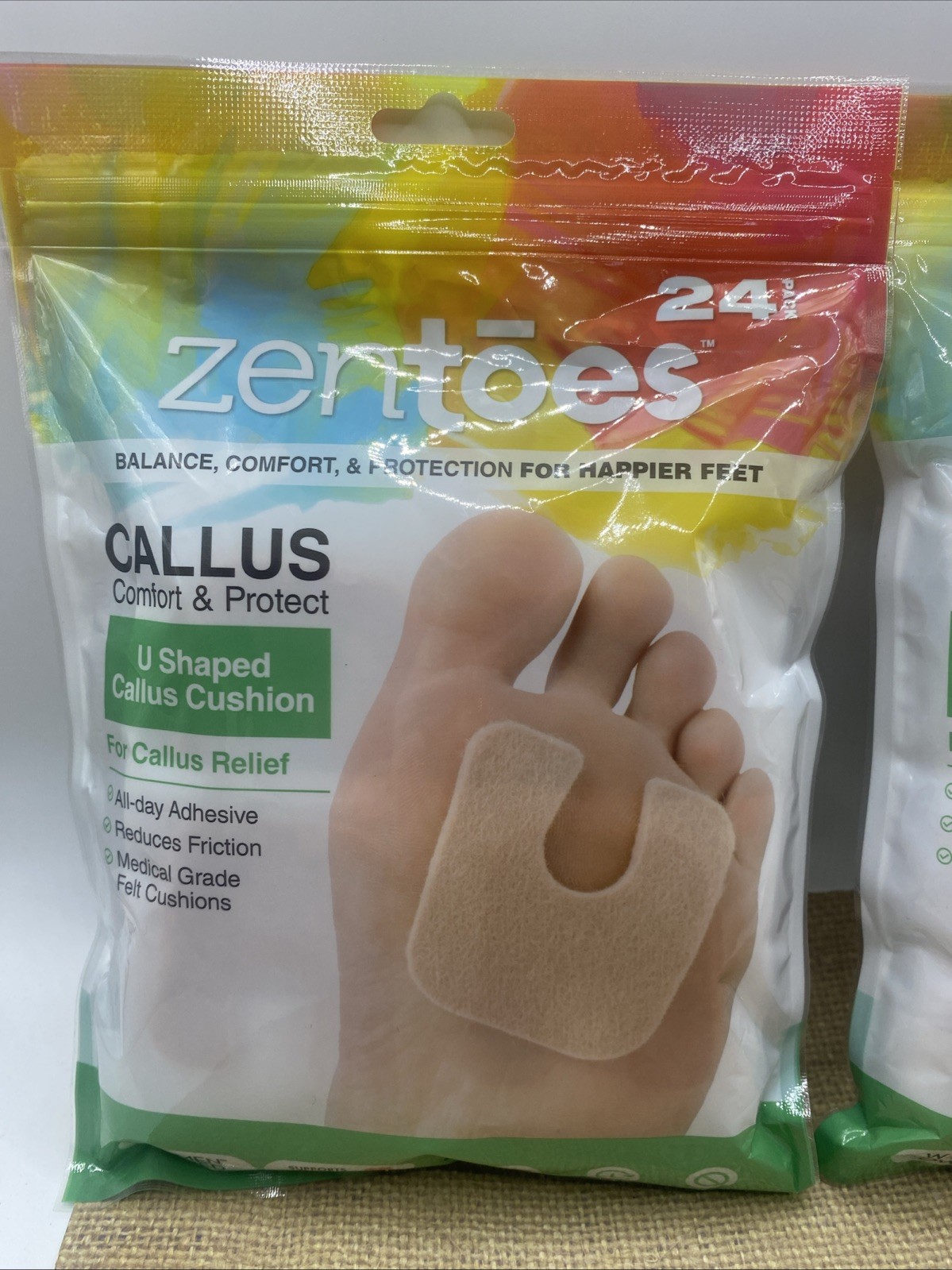 2 Pack Zentoes Callus Comfort & Protect U Shaped Callus Cushion 48 In All Sealed