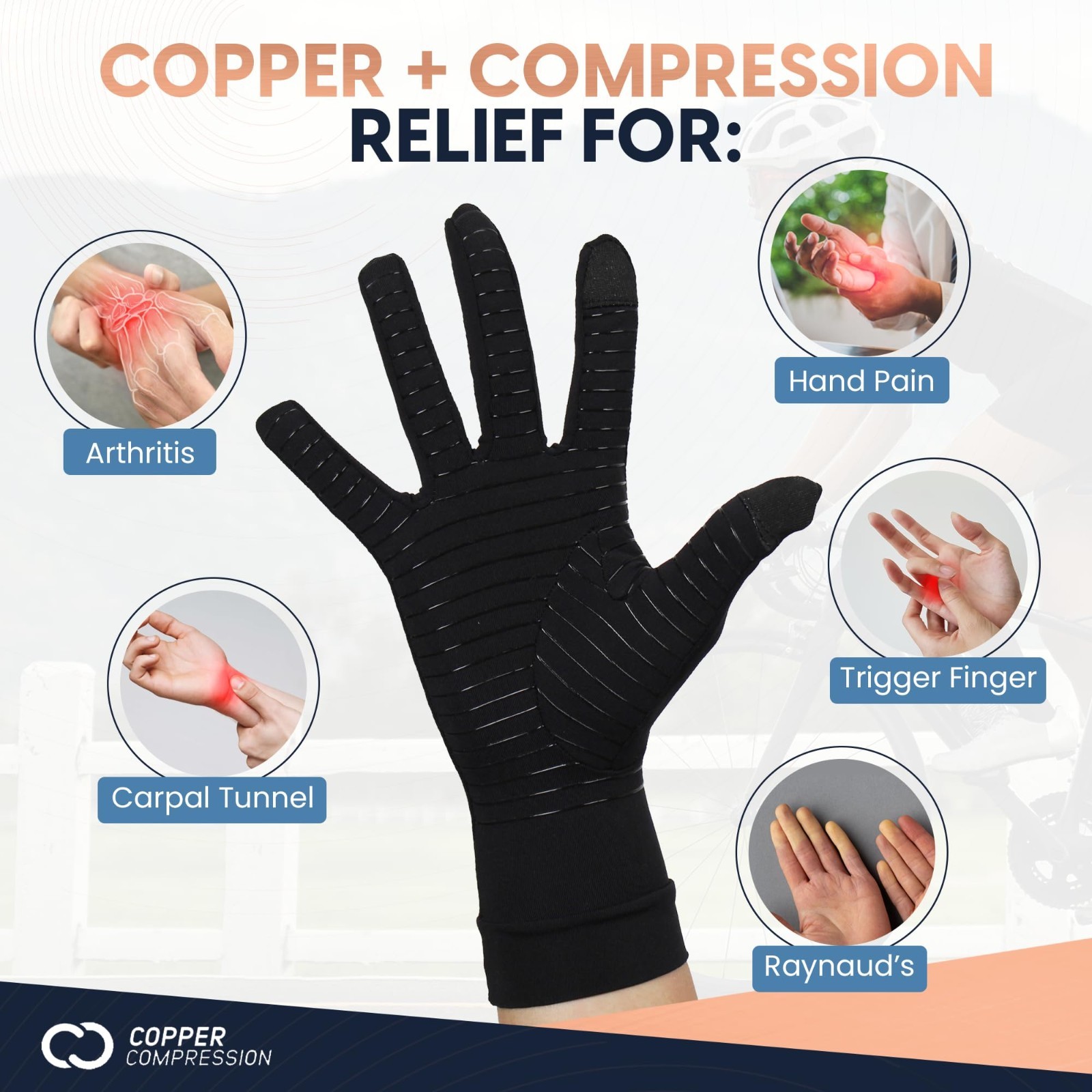 Full Finger Arthritis Compression Gloves – Touch Screen, Palm Grips, Pain Relief