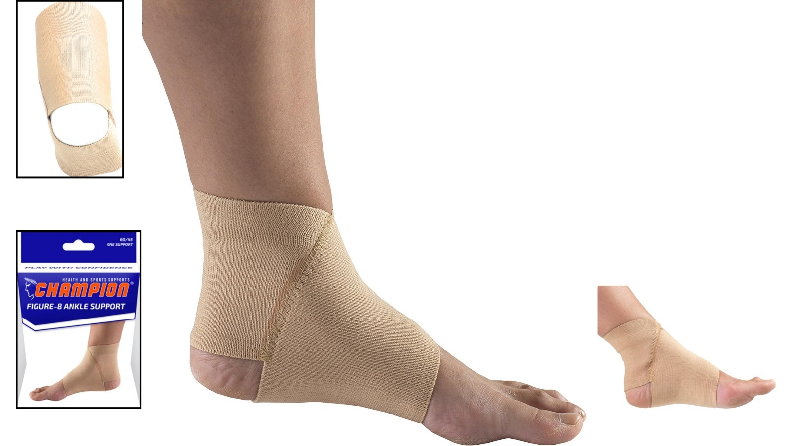 Elastic Compression Ankle Brace – Figure 8 Design, Beige, Medium for Pain Relief