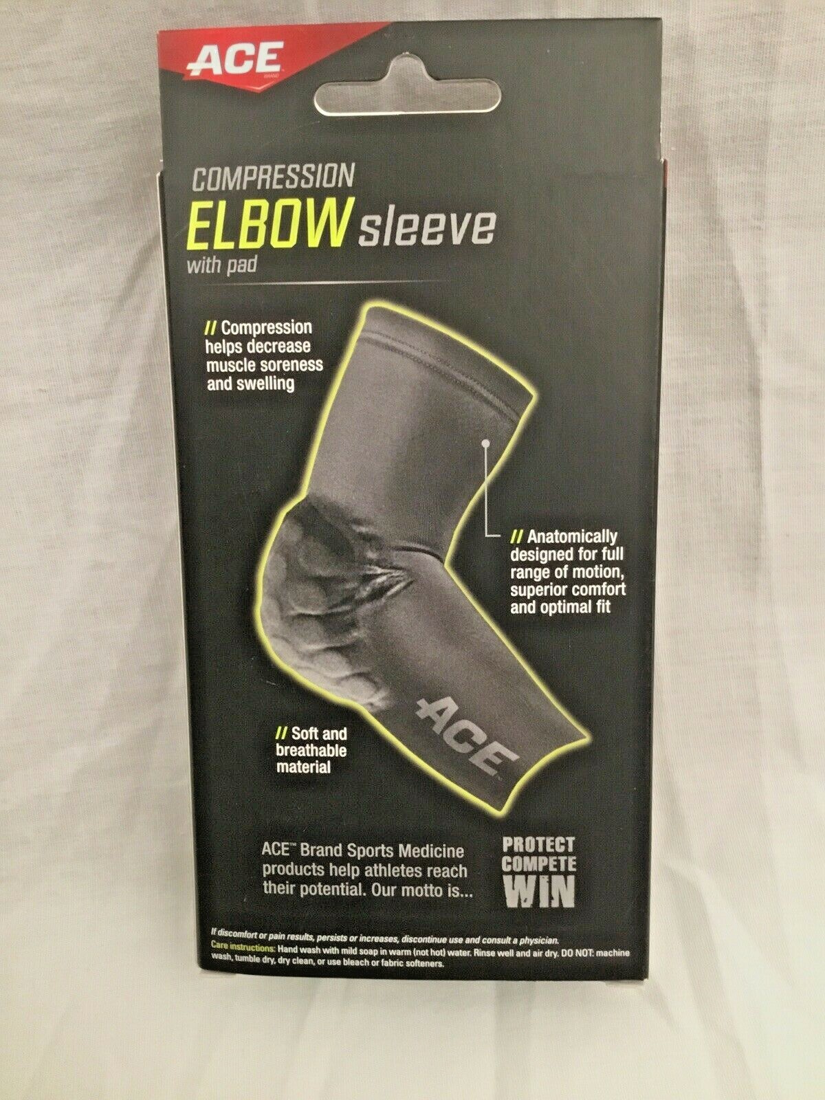 ACE Compression Elbow Sleeve with Pad Abrasion Protection Size SM/M Mild Support
