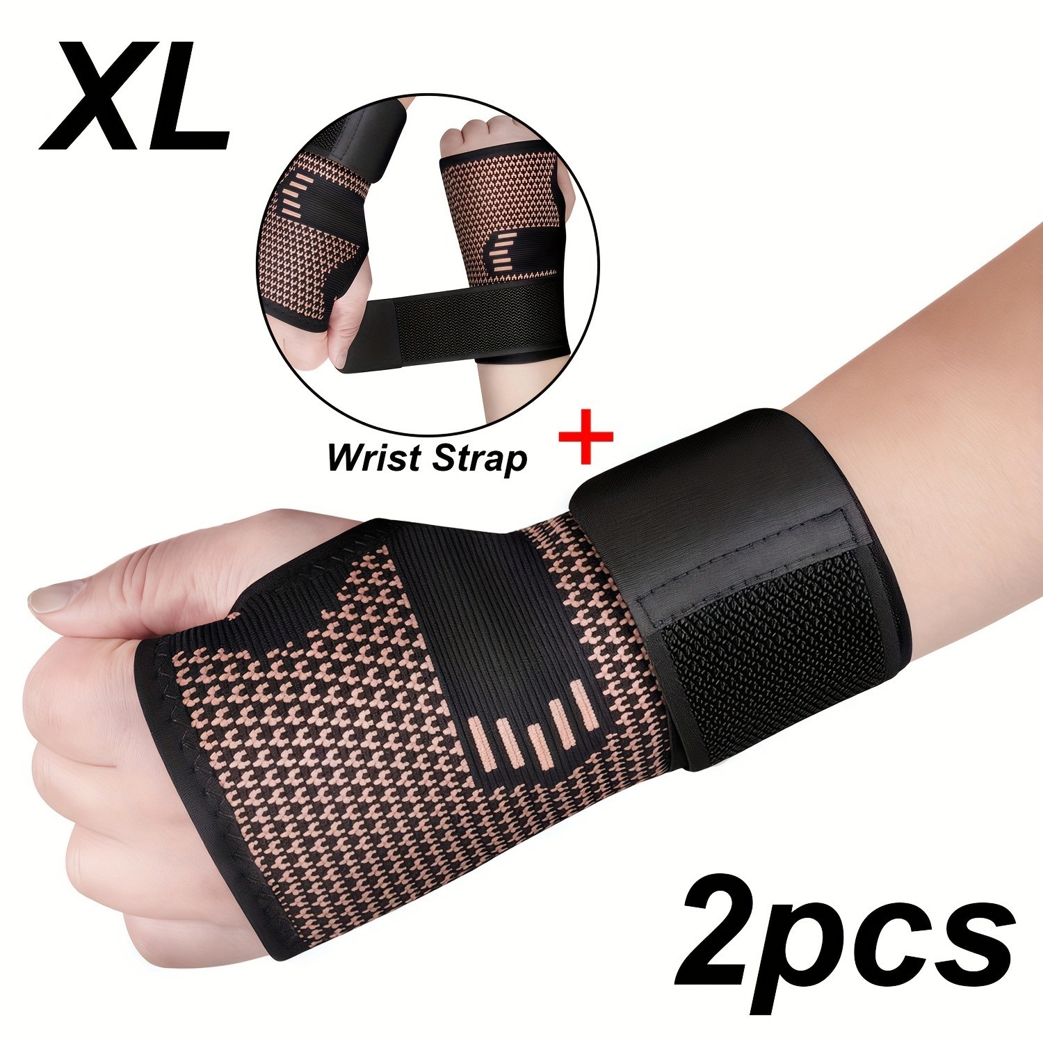 2pcs Copper Wrist Compression Sleeve Comfortable Hand Brace Support for Arthriti