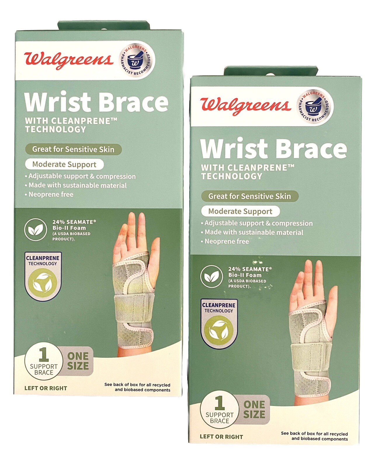 2pk Cleanprene Technology Moderate Support Wrist Brace Left Right Sensitive Skin