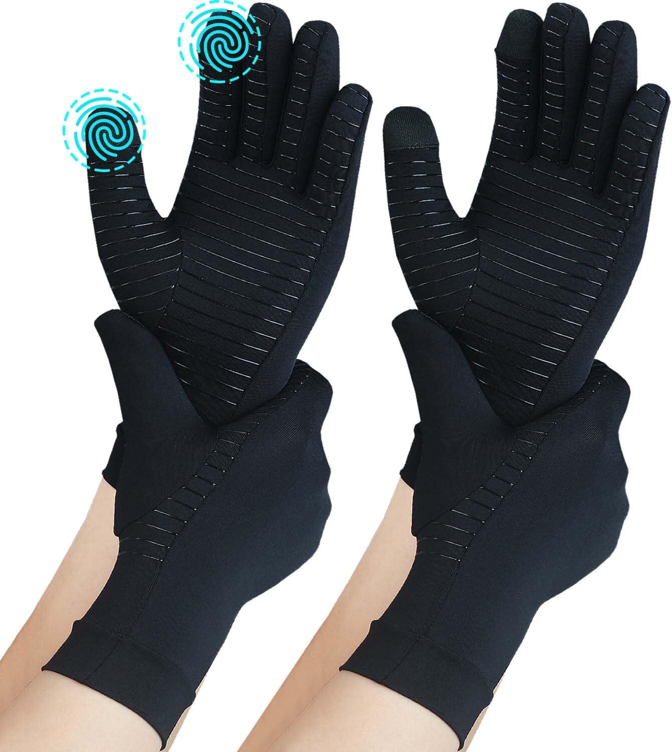2 Pairs Full Finger Copper Arthritis Compression Gloves with Touchscreen Tips