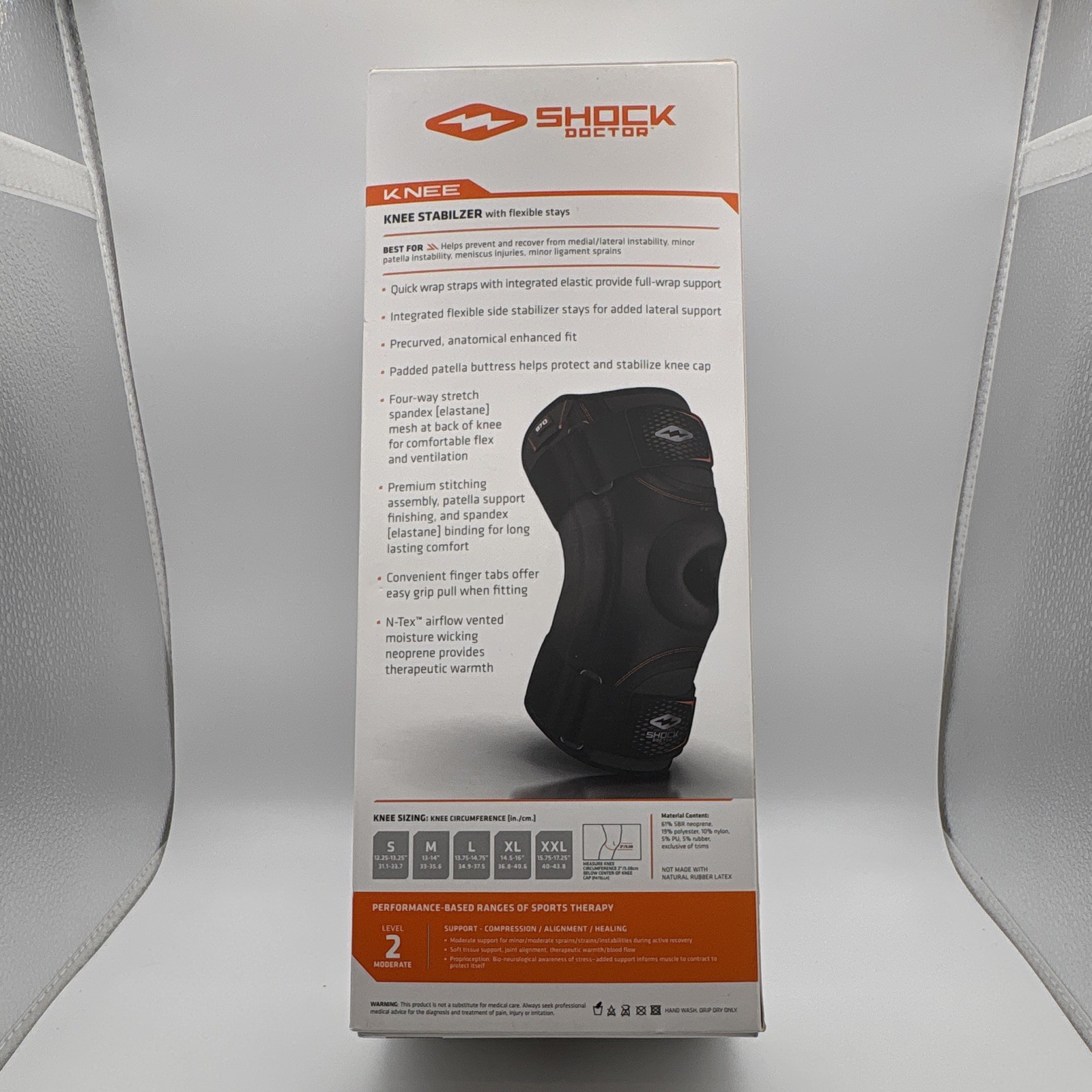 Shock Doctor Level 2 Knee Stabilizer Brace L, Neoprene, Adjustable X-Fit Straps