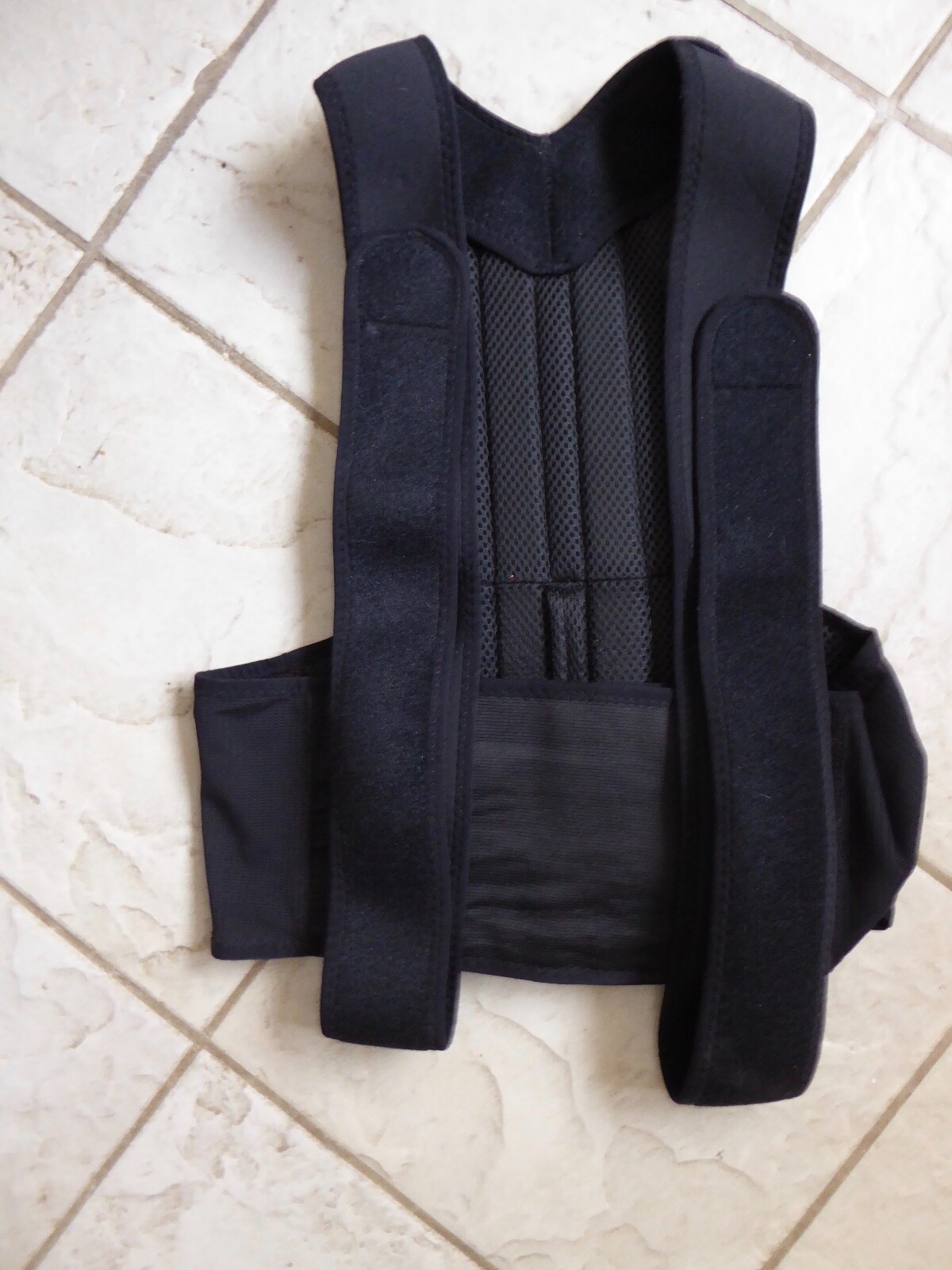 Neoprene Back Brace / Posture w Suspender Shoulder Straps, Black, Sz Med Waist